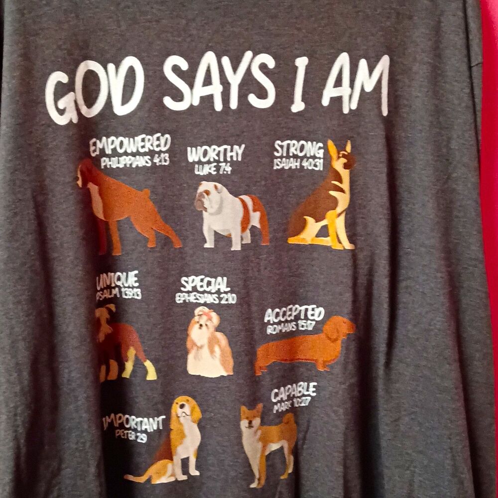 Gildan "God Says I Am" Dog Graphic Gray Crew Neck Short Sleeve T-Shirt 5XLT